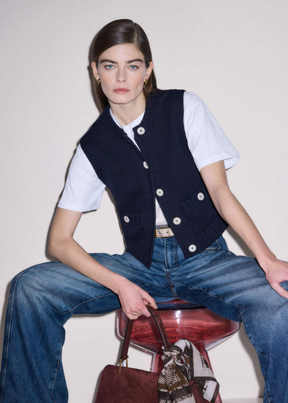 ME+EM Navy Straight Crop Vest