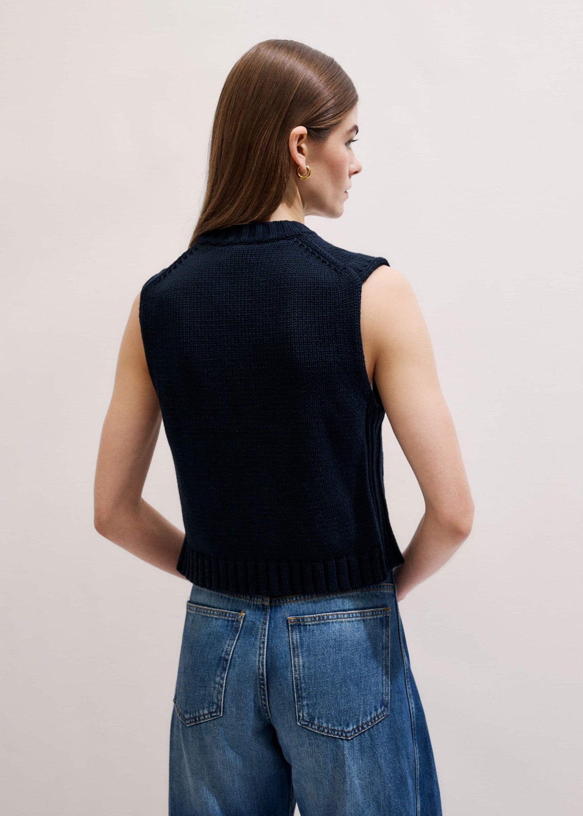 ME+EM Navy Straight Crop Vest
