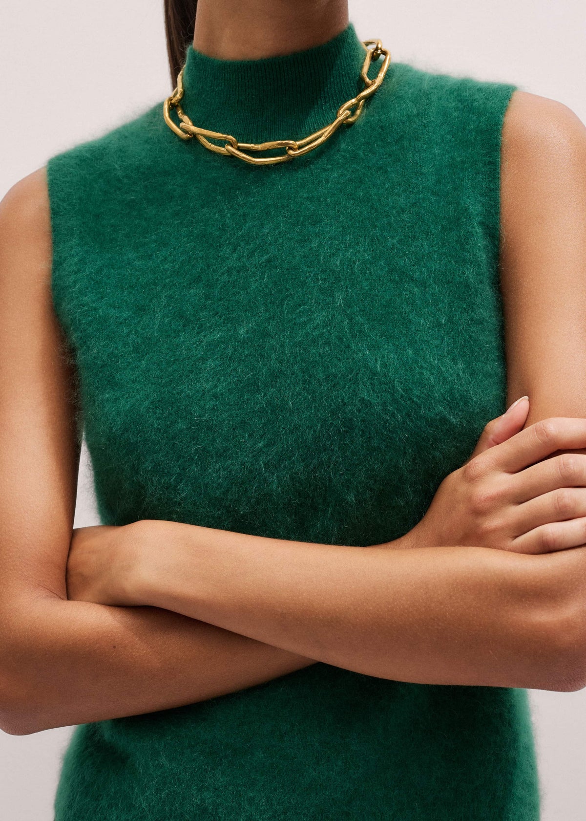 ME+EM Green Brushed Cashmere High Neck Slim Sweater Vest