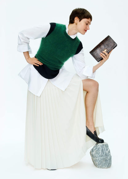 ME+EM Green Brushed Cashmere High Neck Slim Sweater Vest