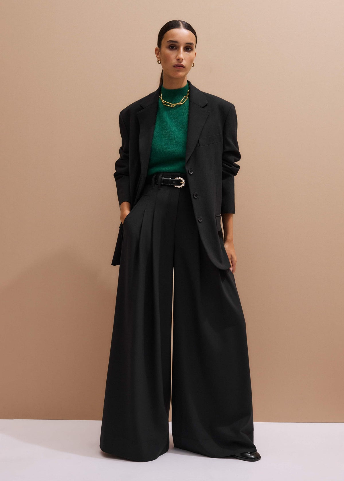 ME+EM Green Brushed Cashmere High Neck Slim Sweater Vest