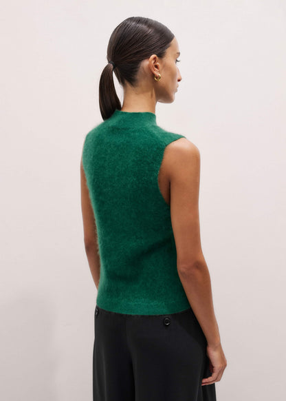 ME+EM Green Brushed Cashmere High Neck Slim Sweater Vest
