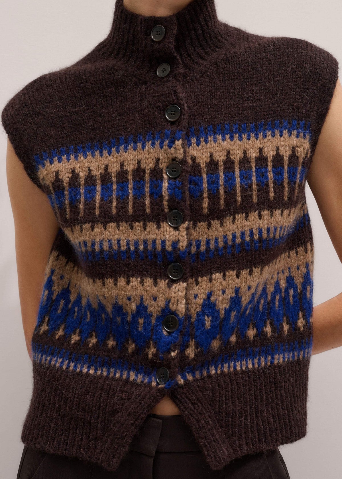 ME+EM Brown Button-Through Relaxed Jacquard Vest