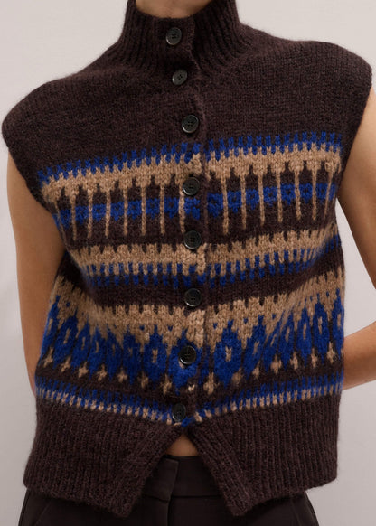 ME+EM Brown Button-Through Relaxed Jacquard Vest