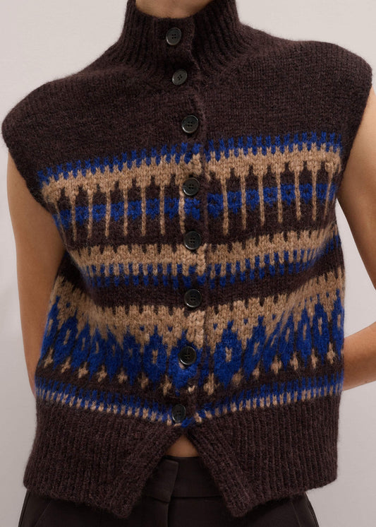 ME+EM Brown Button-Through Relaxed Jacquard Vest