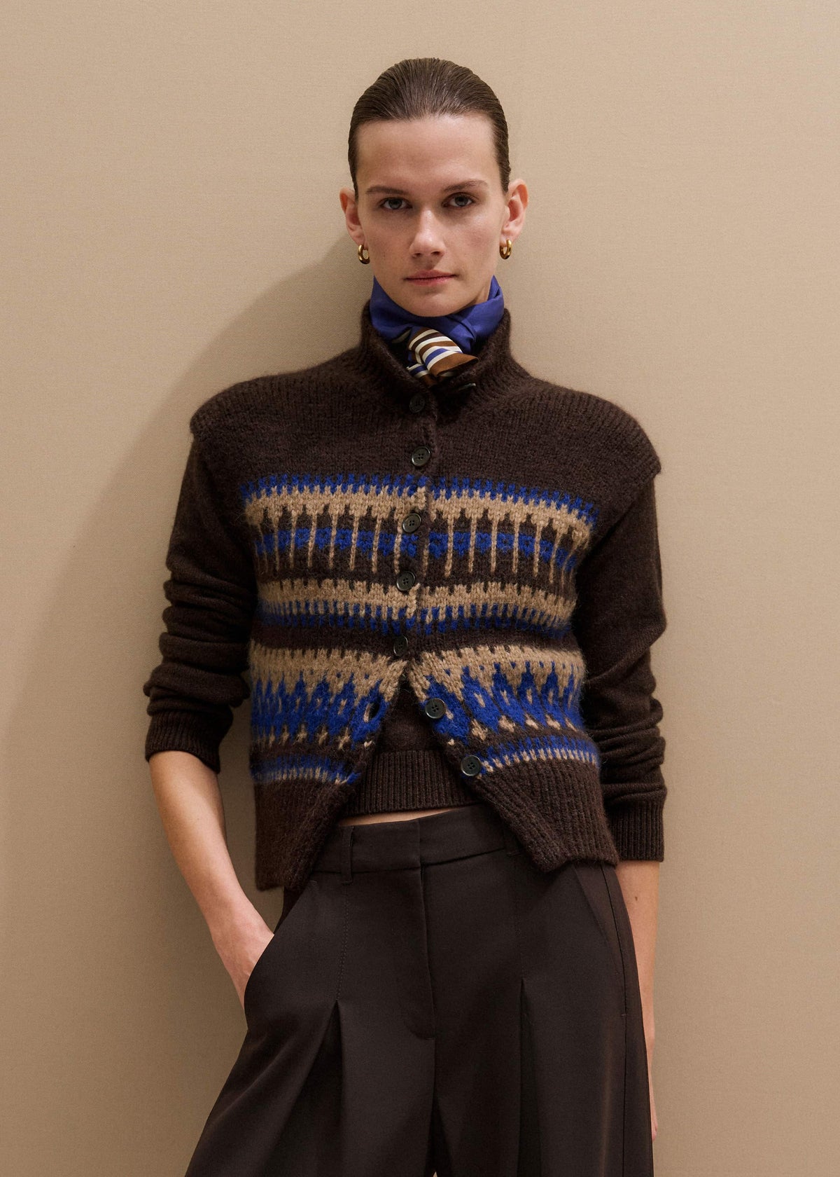 ME+EM Brown Button-Through Relaxed Jacquard Vest