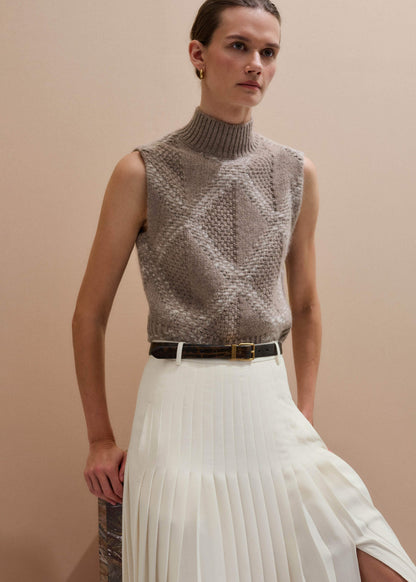 ME+EM Brown Merino Statement Textured Argyle Sweater Vest