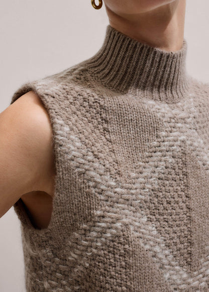 ME+EM Brown Merino Statement Textured Argyle Sweater Vest