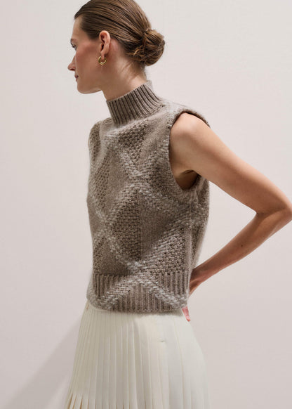 ME+EM Brown Merino Statement Textured Argyle Sweater Vest