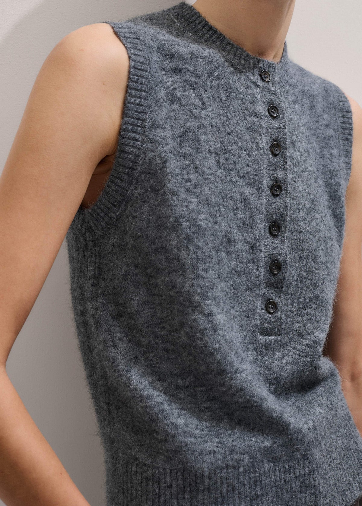 ME+EM Grey Henley Straight Knit Vest