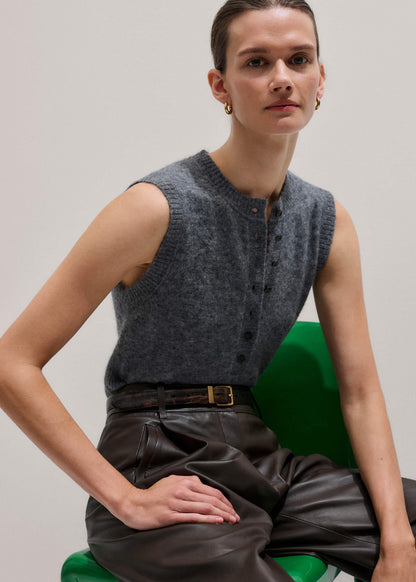 ME+EM Grey Henley Straight Knit Vest