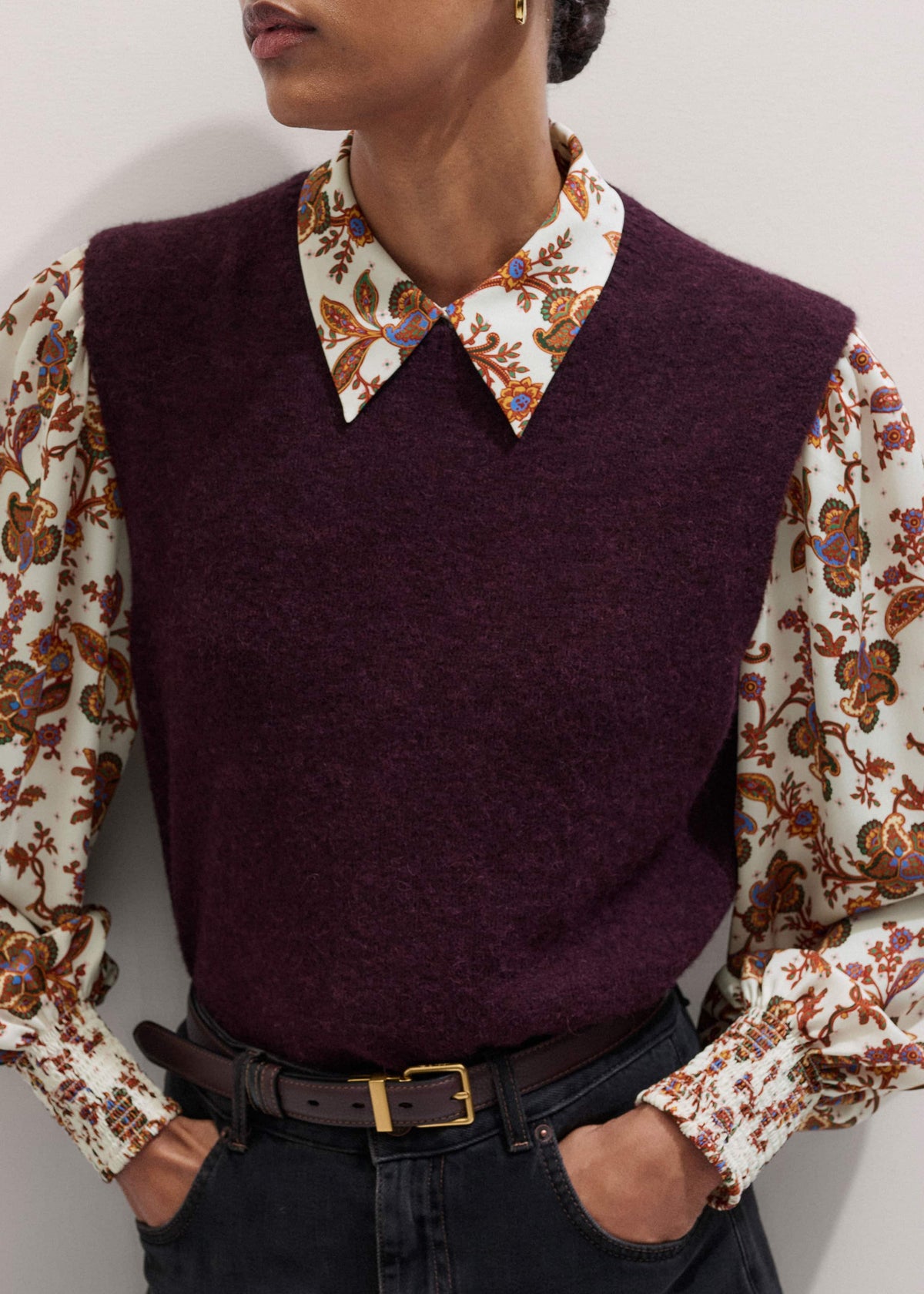 ME+EM Red Crew Neck Straight Sweater Vest