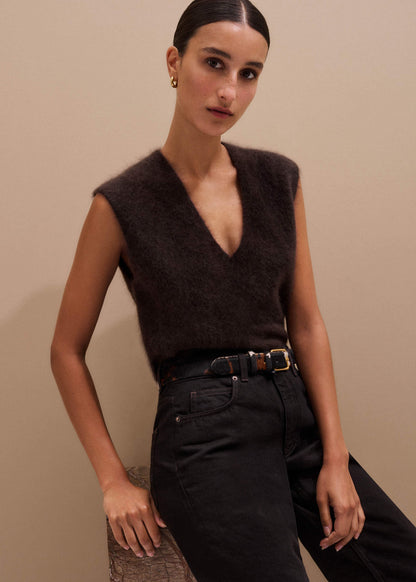 ME+EM Brown Brushed Cashmere V-Neck Sweater Vest