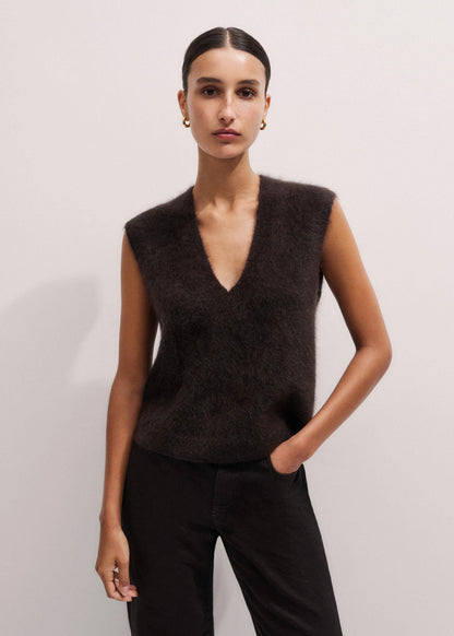 ME+EM Brown Brushed Cashmere V-Neck Sweater Vest