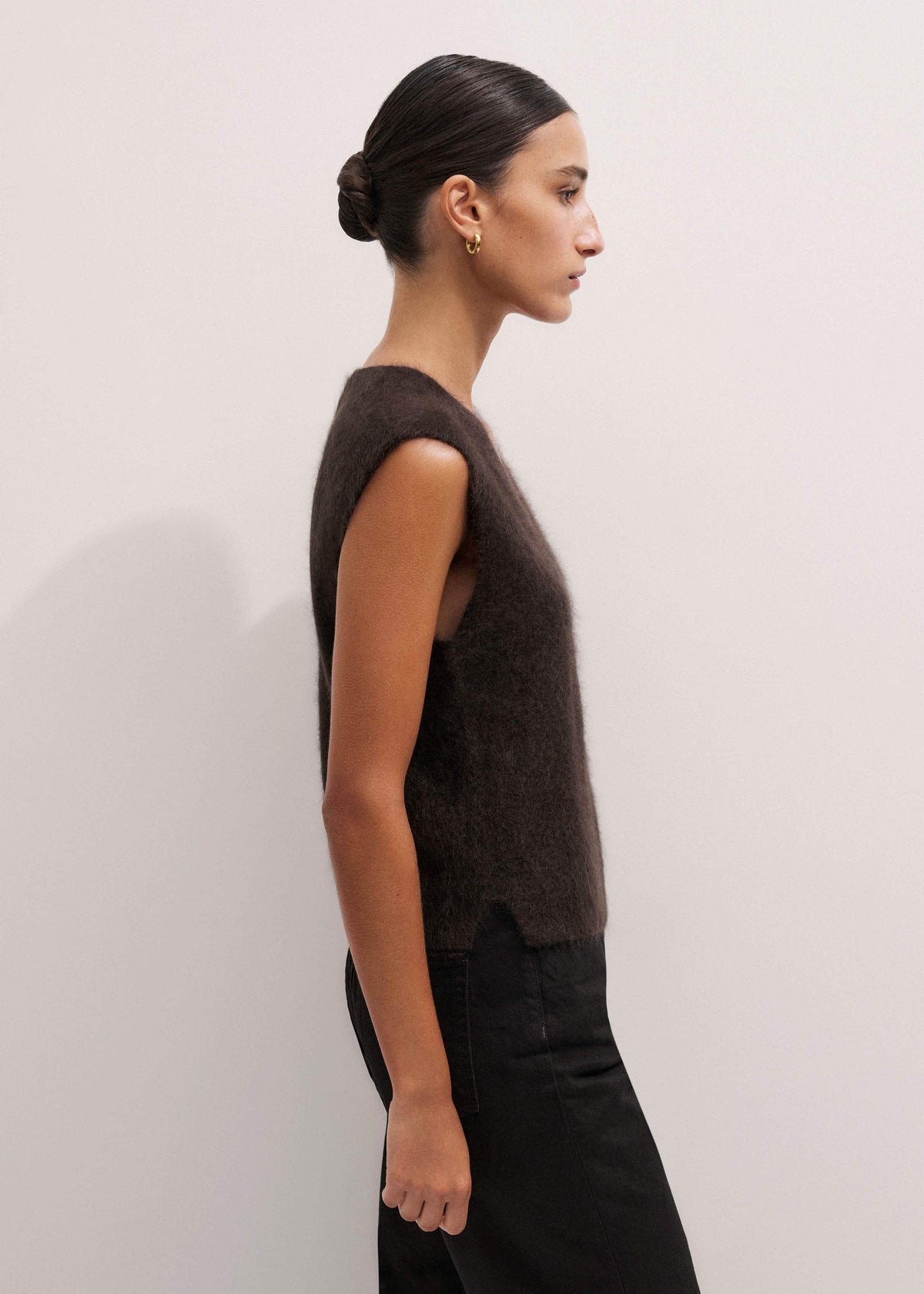 ME+EM Brown Brushed Cashmere V-Neck Sweater Vest