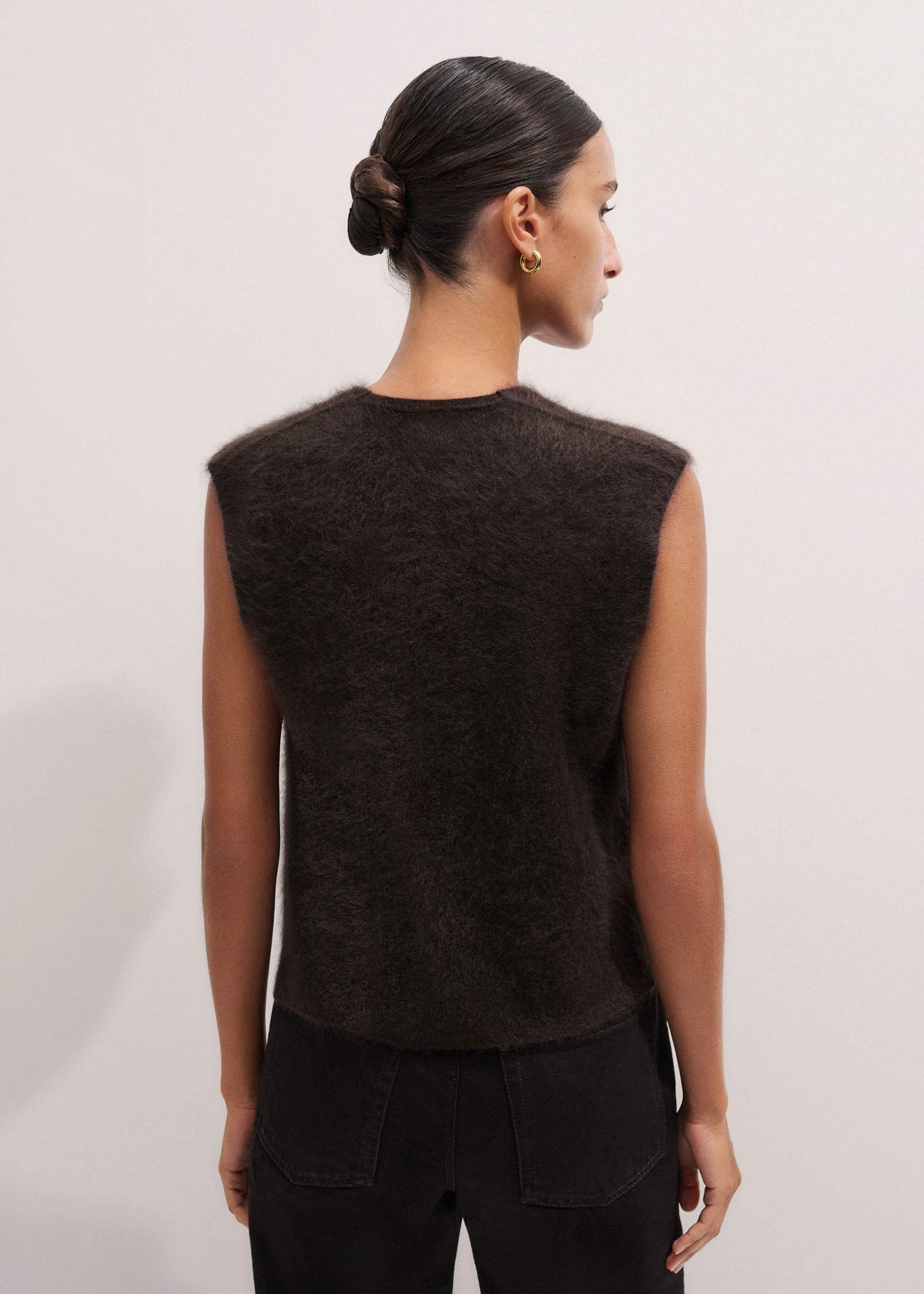 ME+EM Brown Brushed Cashmere V-Neck Sweater Vest