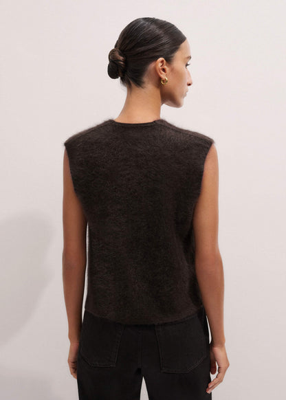 ME+EM Brown Brushed Cashmere V-Neck Sweater Vest