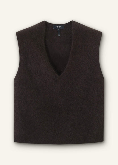 ME+EM Brown Brushed Cashmere V-Neck Sweater Vest
