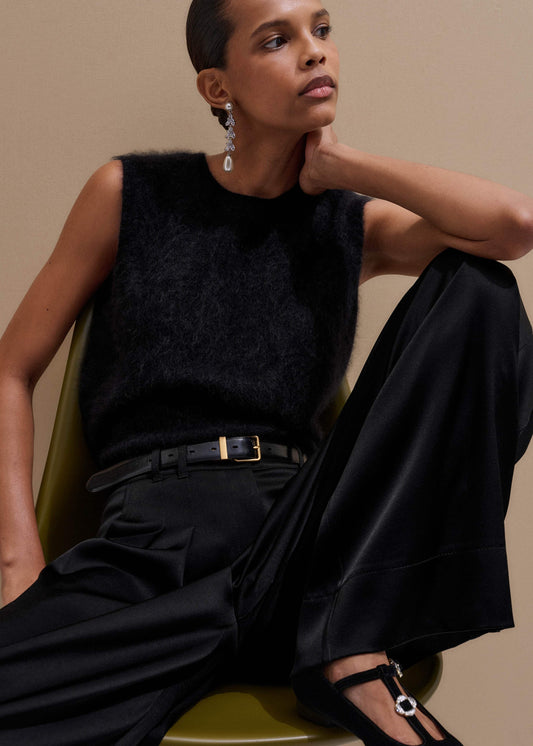 ME+EM Black Brushed Cashmere Straight Sweater Vest