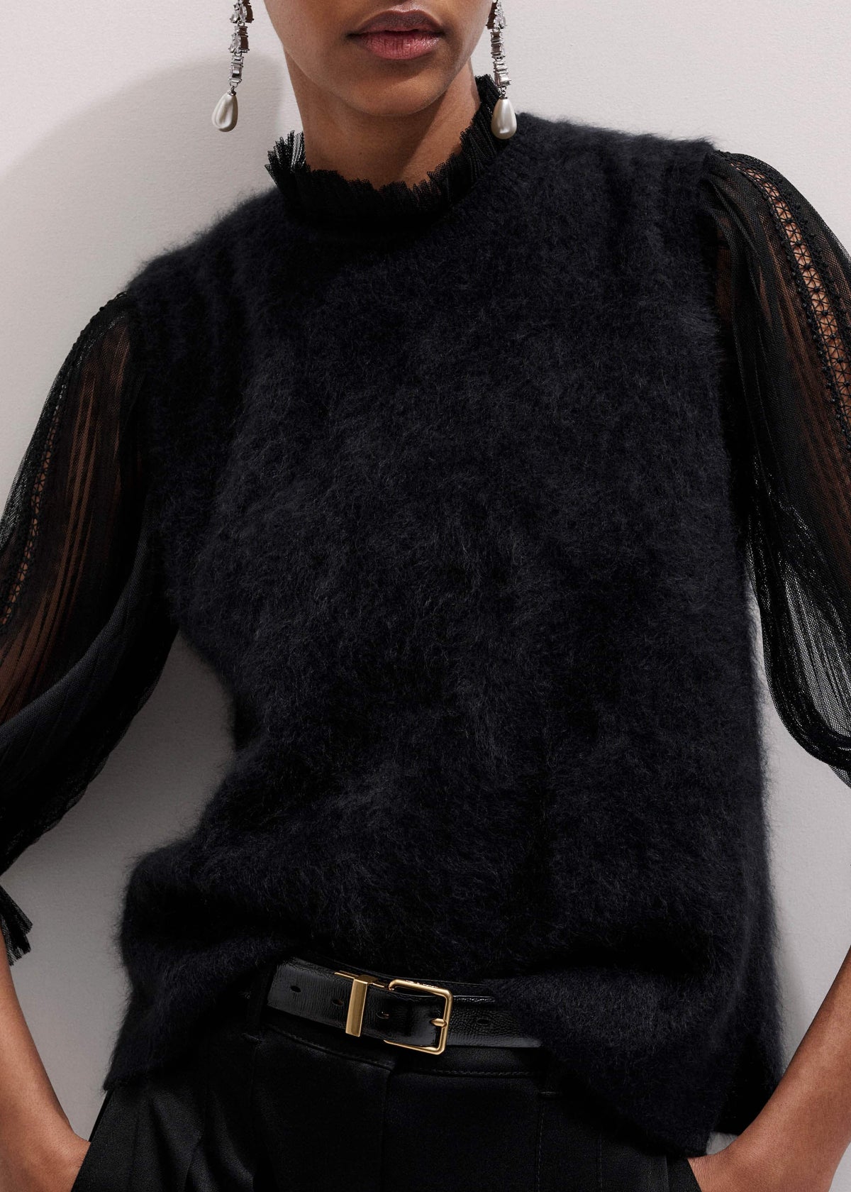 ME+EM Black Brushed Cashmere Straight Sweater Vest