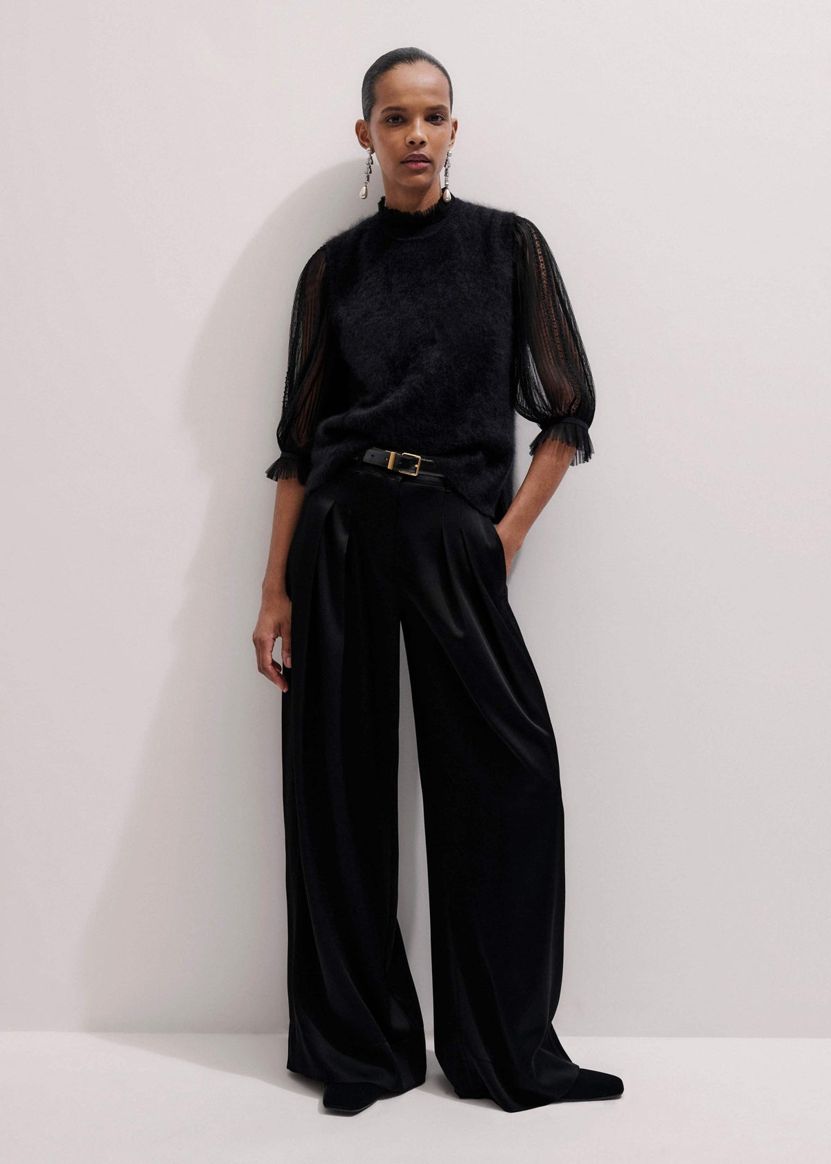 ME+EM Black Brushed Cashmere Straight Sweater Vest