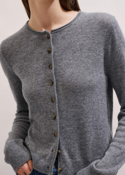 ME+EM Gray Cashmere Roll Trim Straight Cardigan