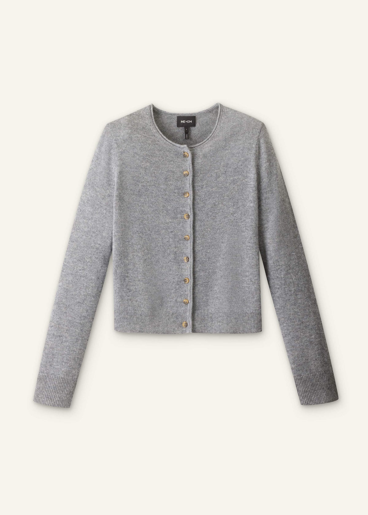 ME+EM Gray Cashmere Roll Trim Straight Cardigan