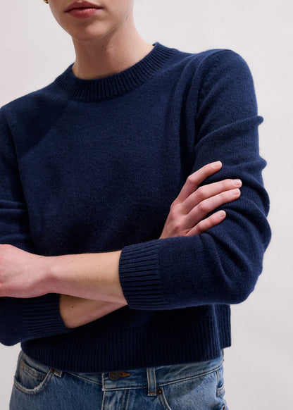 ME+EM Navy Cashmere Crew Neck Crop Sweater
