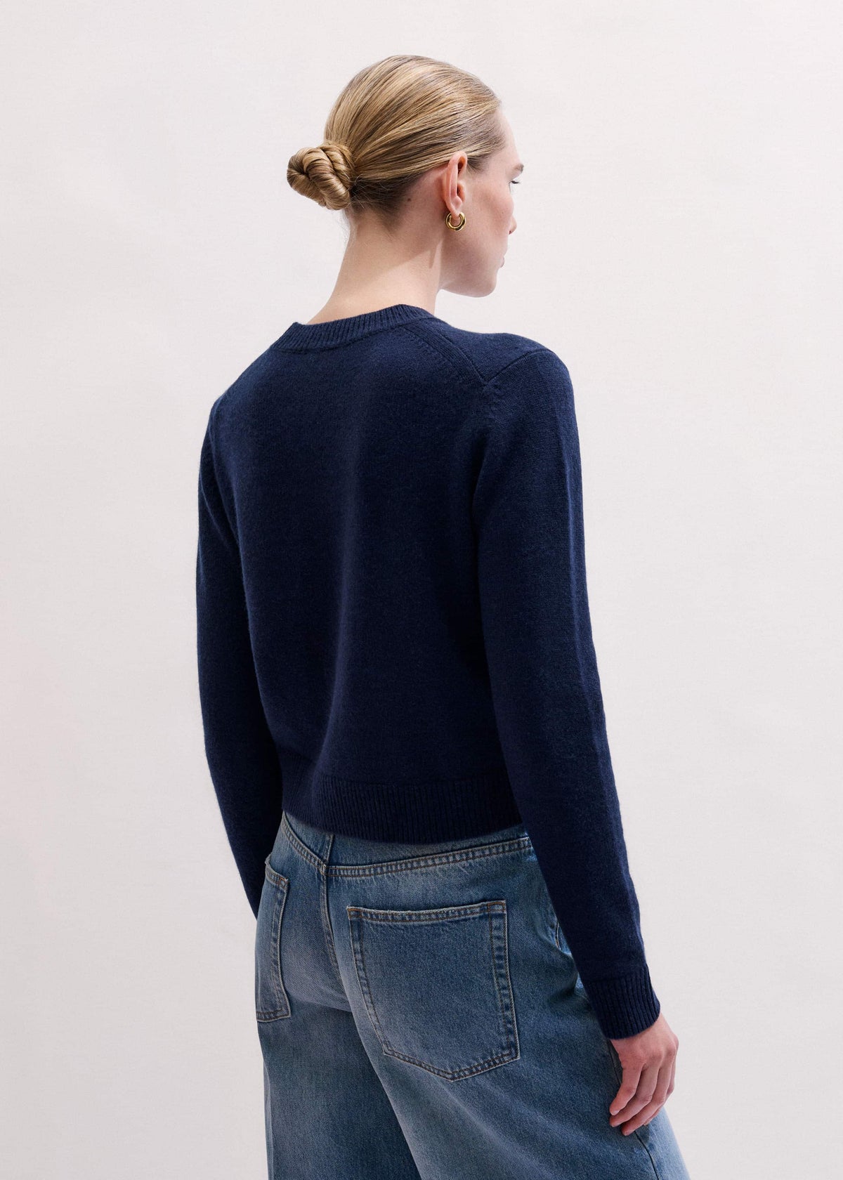 ME+EM Navy Cashmere Crew Neck Crop Sweater