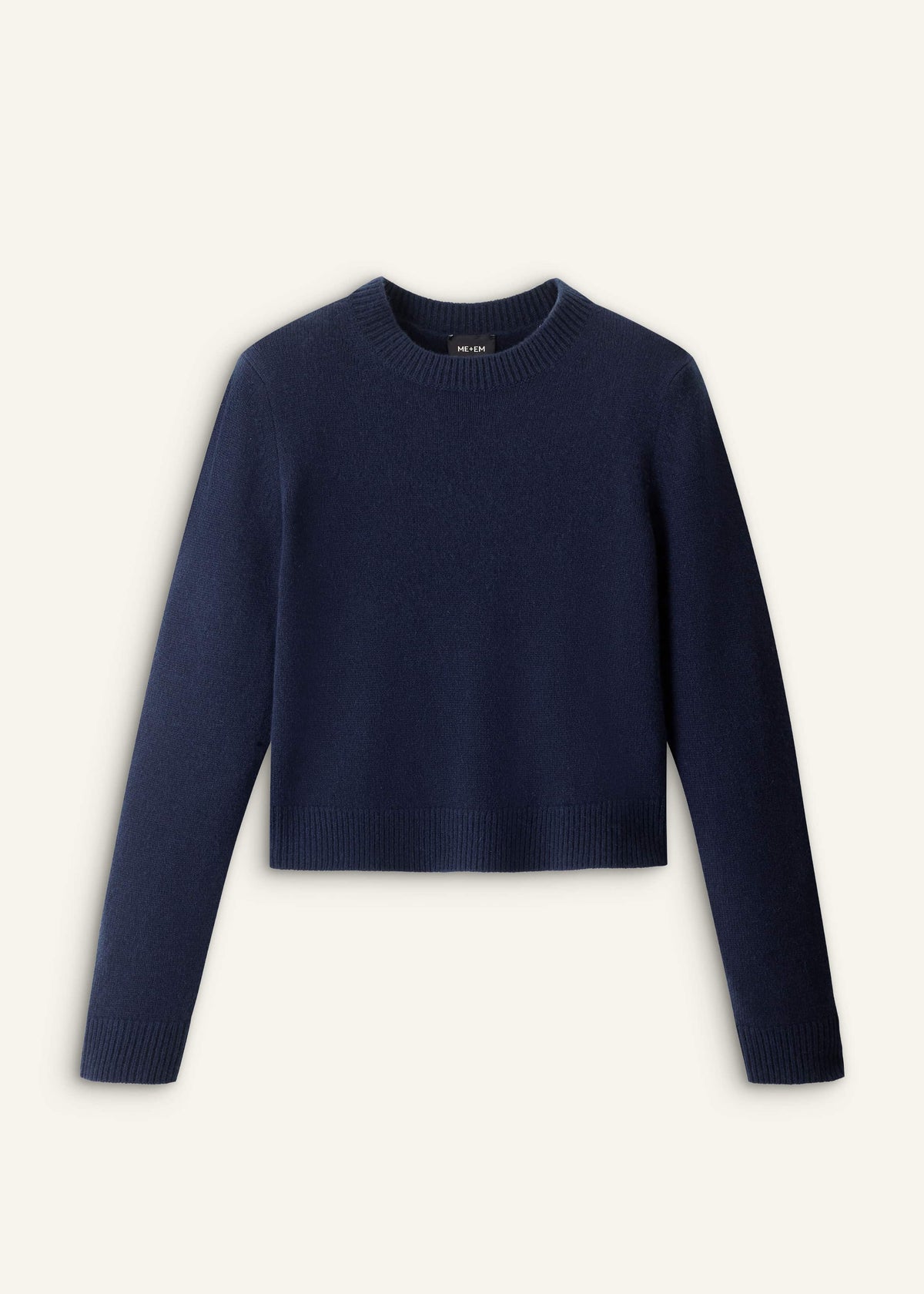 ME+EM Navy Cashmere Crew Neck Crop Sweater