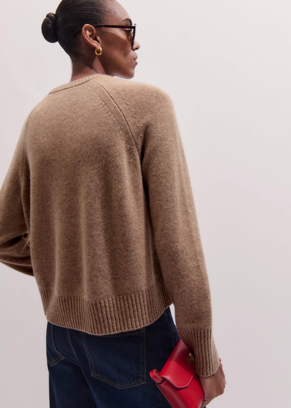 ME+EM Brown Cashmere Curved Hem Raglan Sweater + Snood