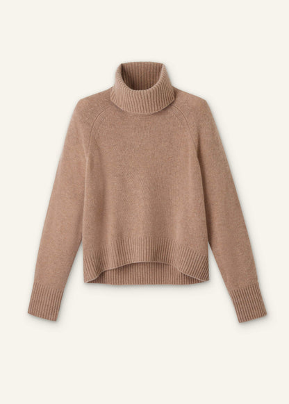 ME+EM Brown Cashmere Curved Hem Raglan Sweater + Snood