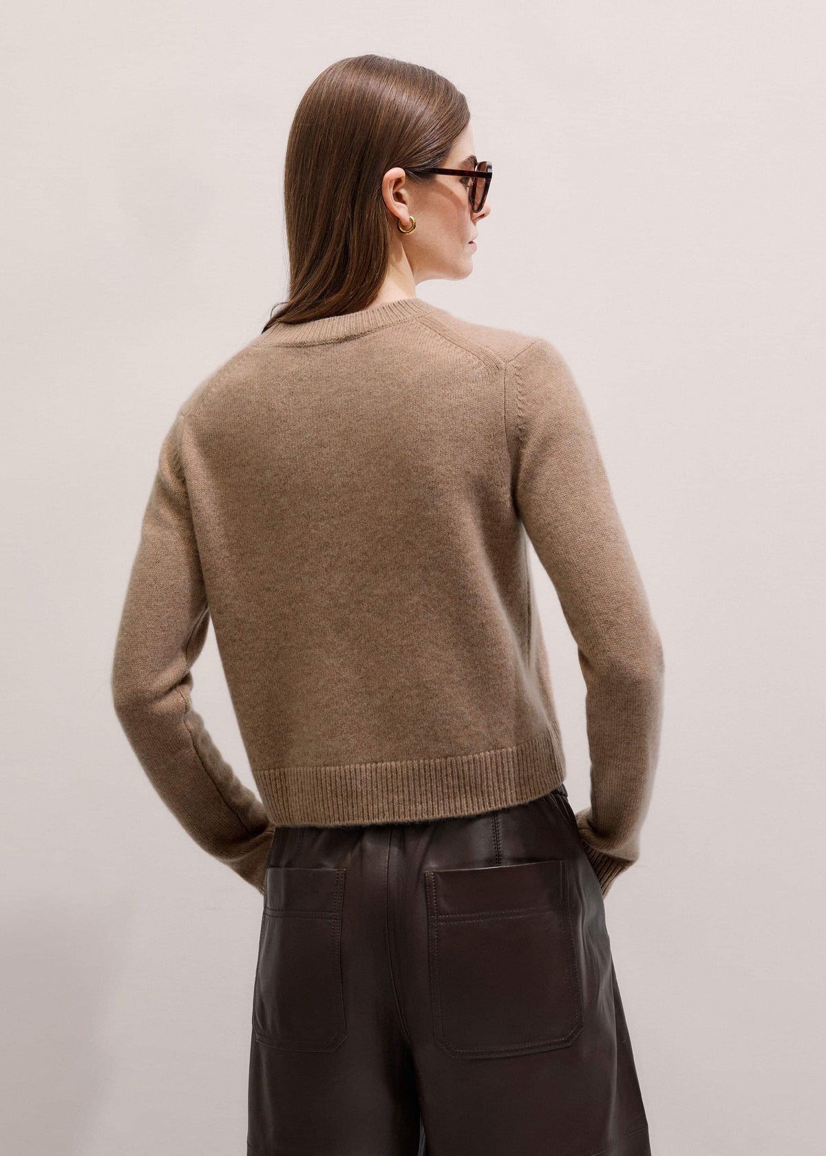 ME+EM Camel Brown Cashmere Relaxed Crop Sweater