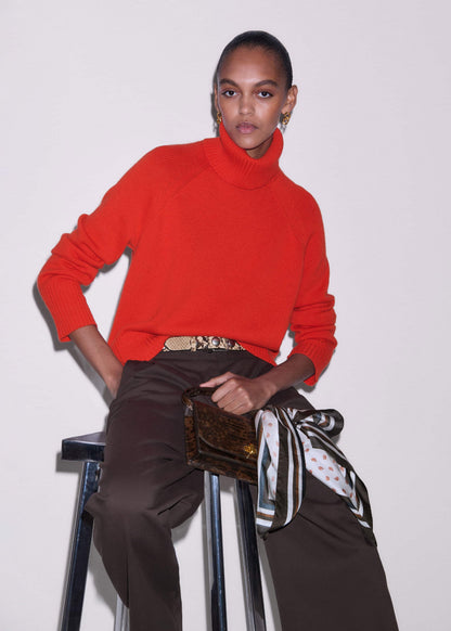 ME+EM Red Cashmere Curved Hem Raglan Sweater + Snood
