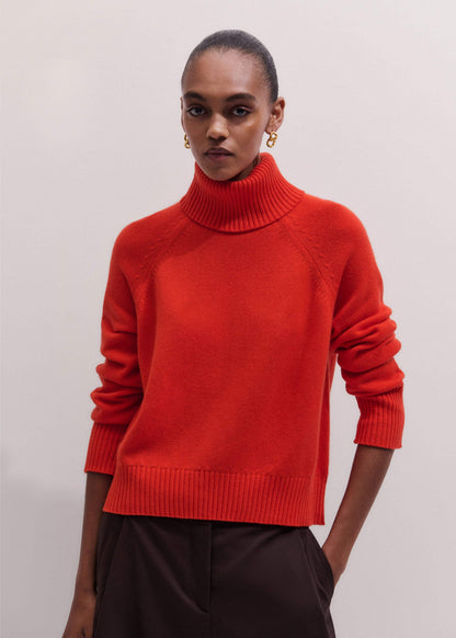 ME+EM Red Cashmere Curved Hem Raglan Sweater + Snood