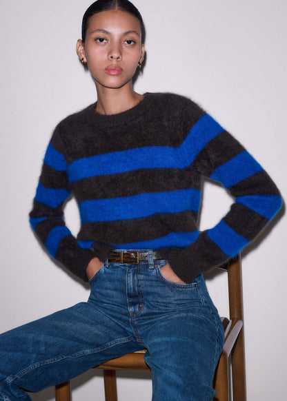 ME+EM Brown Brushed Cashmere Stripe Crop Jumper