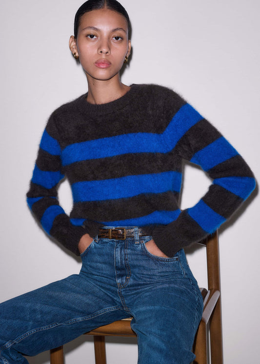 ME+EM Brown Brushed Cashmere Stripe Crop Jumper