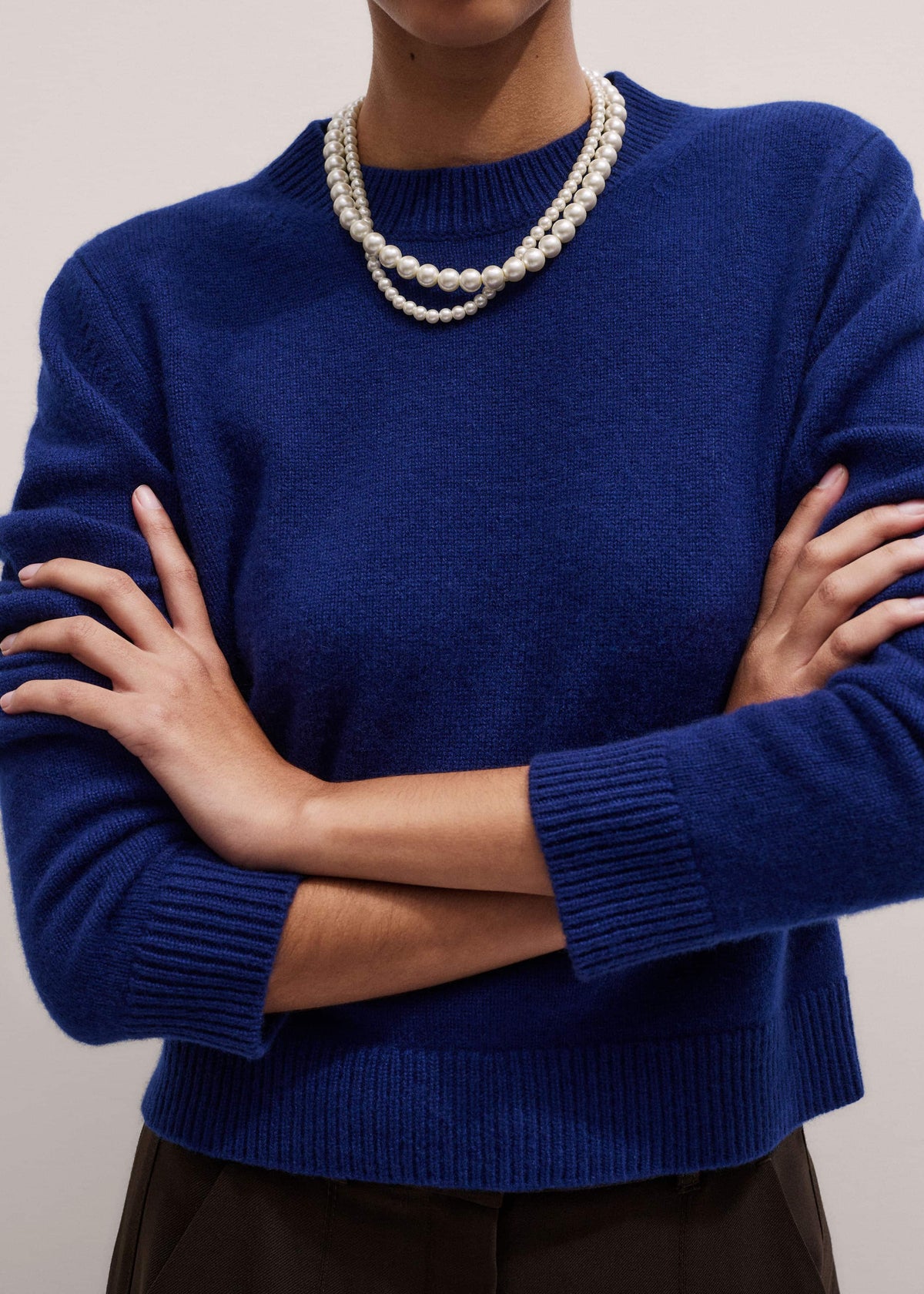 ME+EM Blue Cashmere Relaxed Crop Sweater