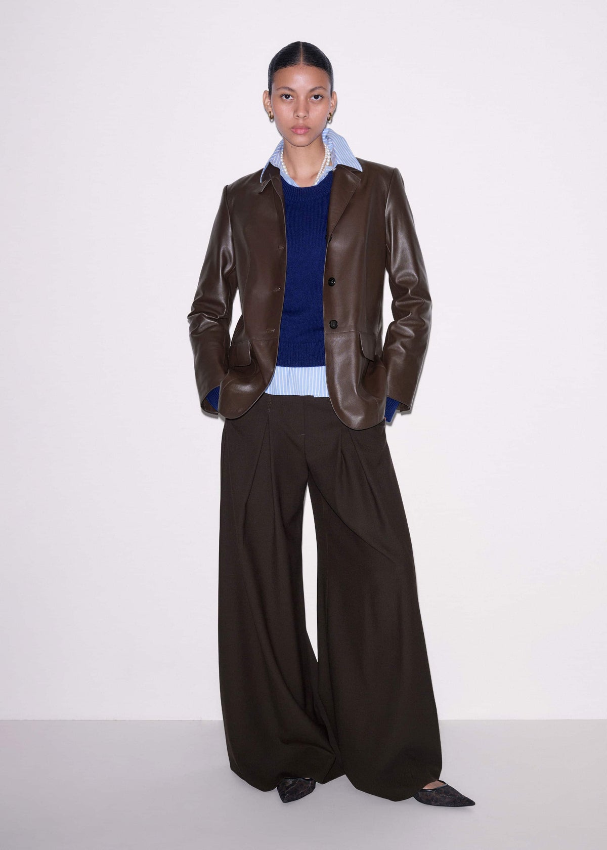 ME+EM Blue Cashmere Relaxed Crop Sweater