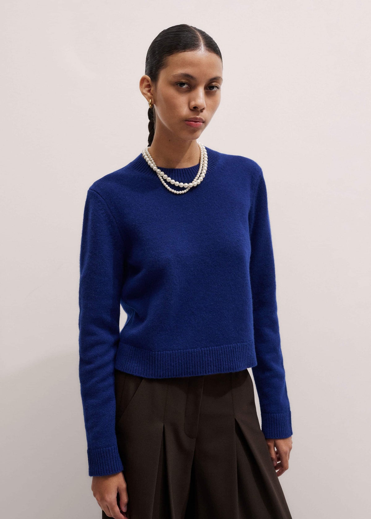 ME+EM Blue Cashmere Relaxed Crop Sweater
