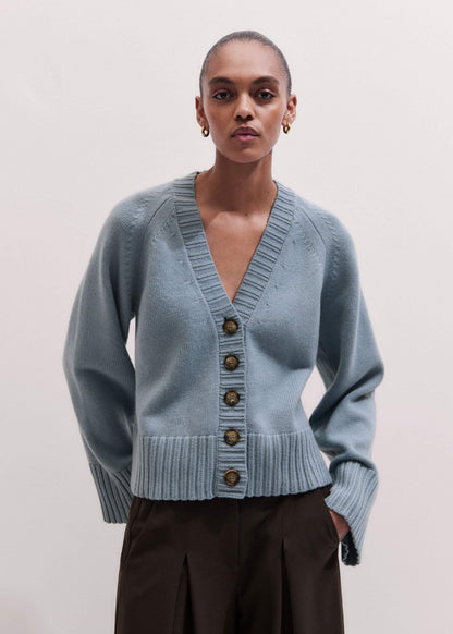 ME+EM Blue V-Neck Relaxed Raglan Cardigan