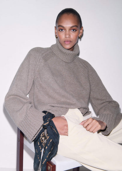 ME+EM Brown Exposed Seam Raglan Sweater + Snood