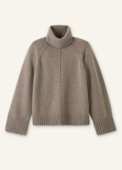 ME+EM Brown Exposed Seam Raglan Sweater + Snood