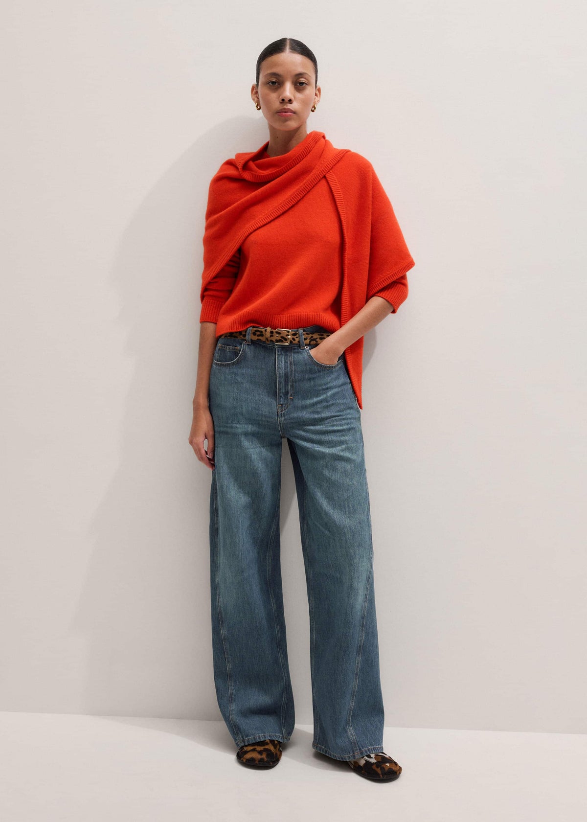 ME+EM Orange Cashmere Relaxed Crop Sweater