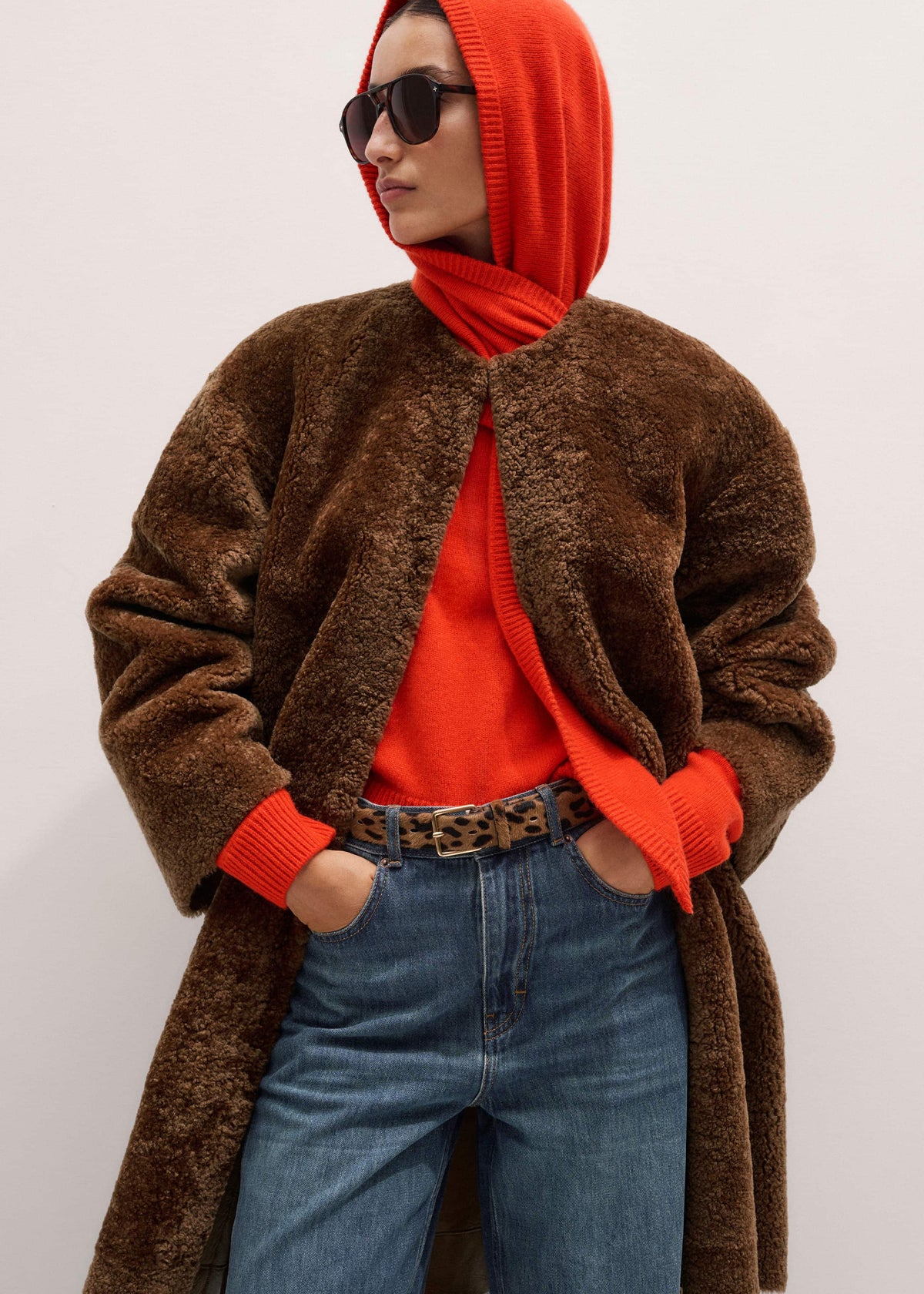 ME+EM Orange Cashmere Relaxed Crop Sweater
