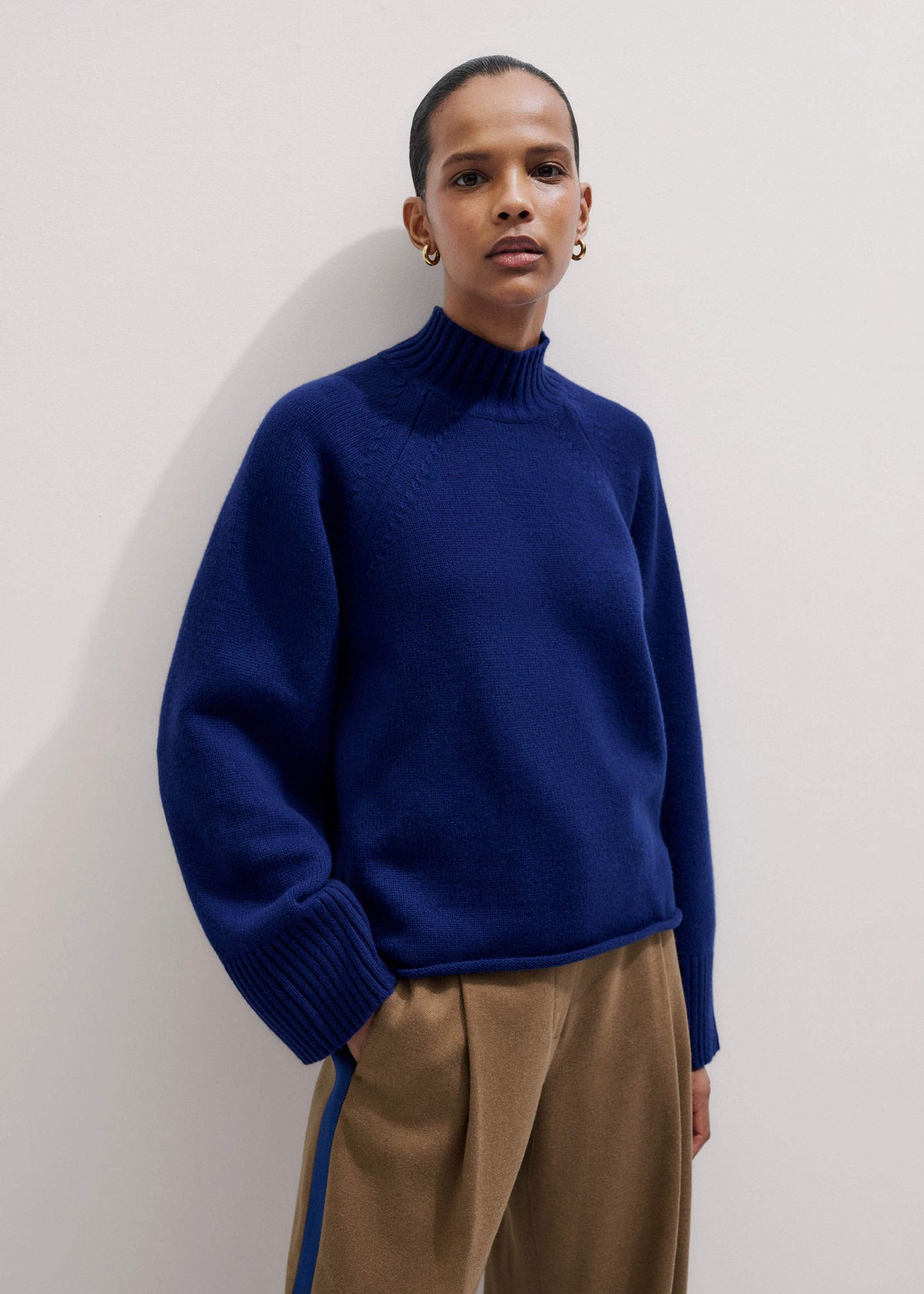 ME+EM Blue High Neck Relaxed Raglan Sweater