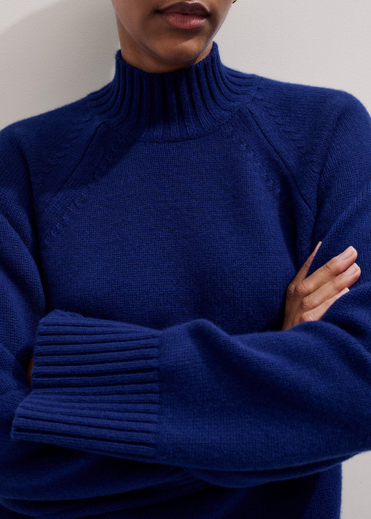 ME+EM Blue High Neck Relaxed Raglan Sweater