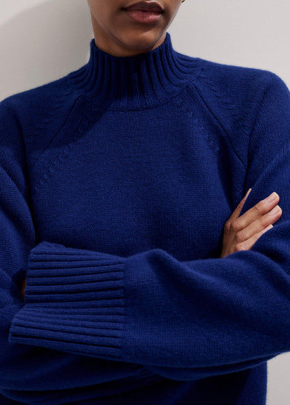 ME+EM Blue High Neck Relaxed Raglan Sweater