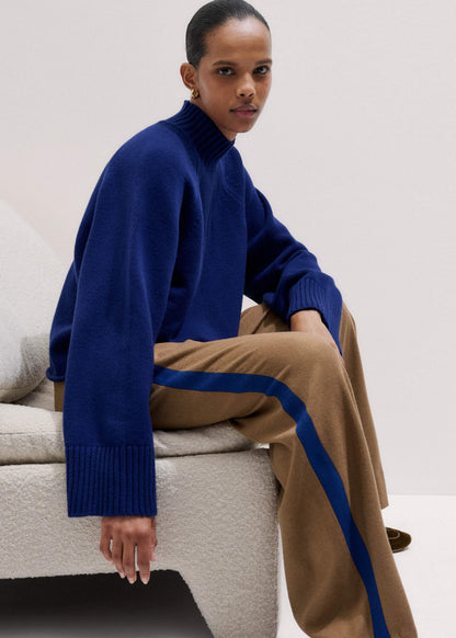 ME+EM Blue High Neck Relaxed Raglan Sweater