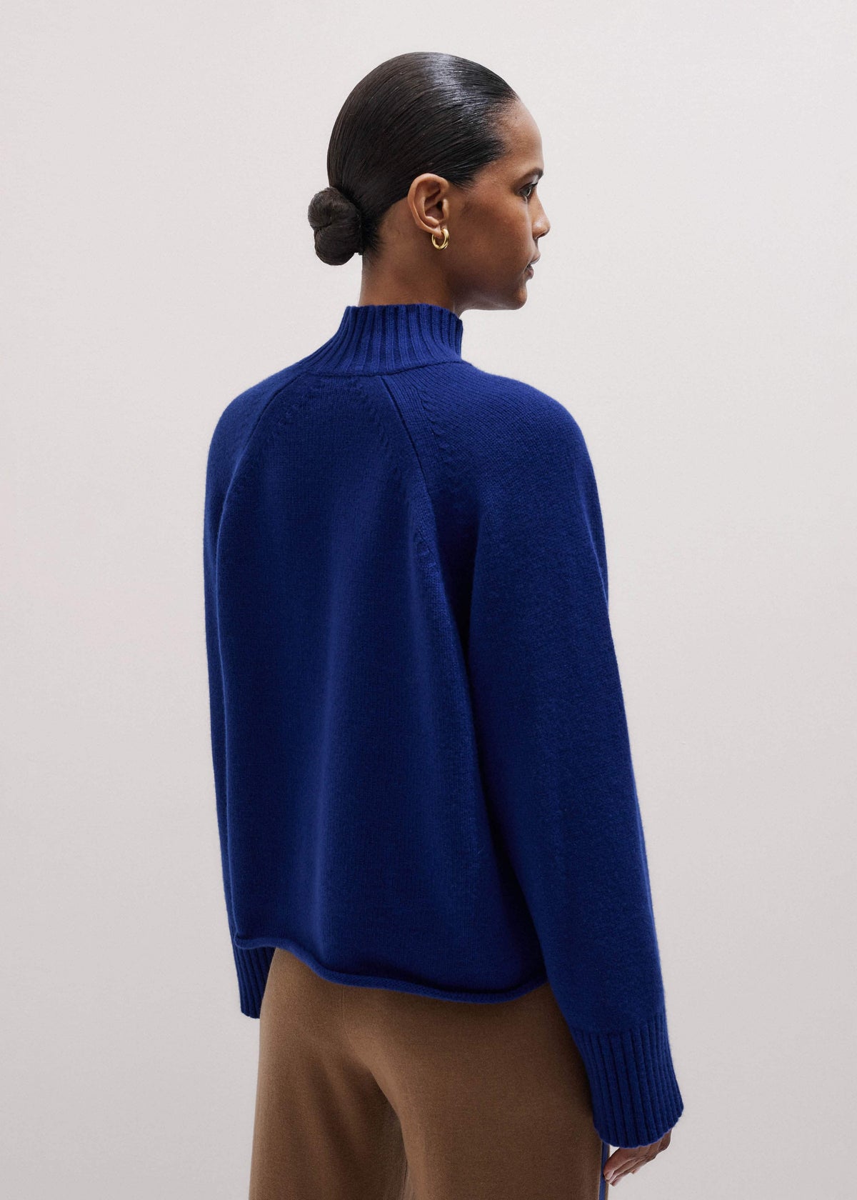 ME+EM Blue High Neck Relaxed Raglan Sweater